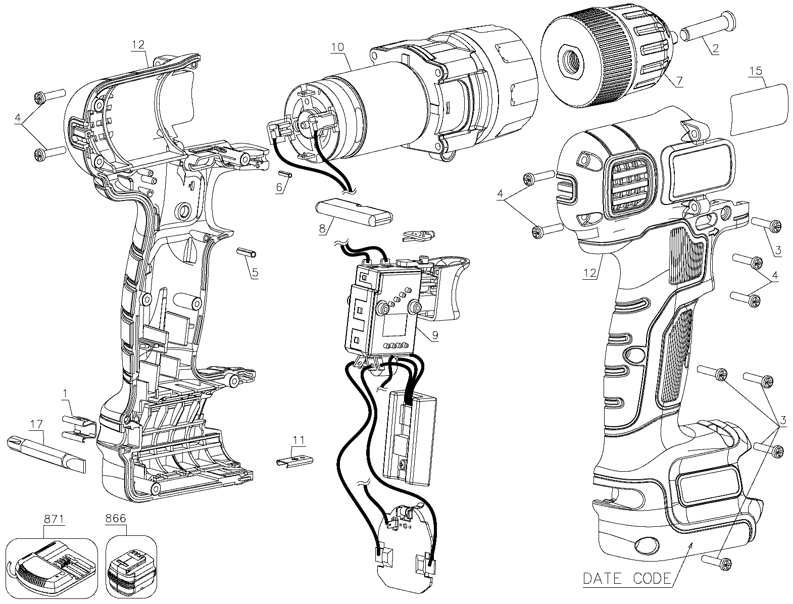 Default Diagram and Parts List for LD112-AR Type 1 Black and Decker Boring Machine